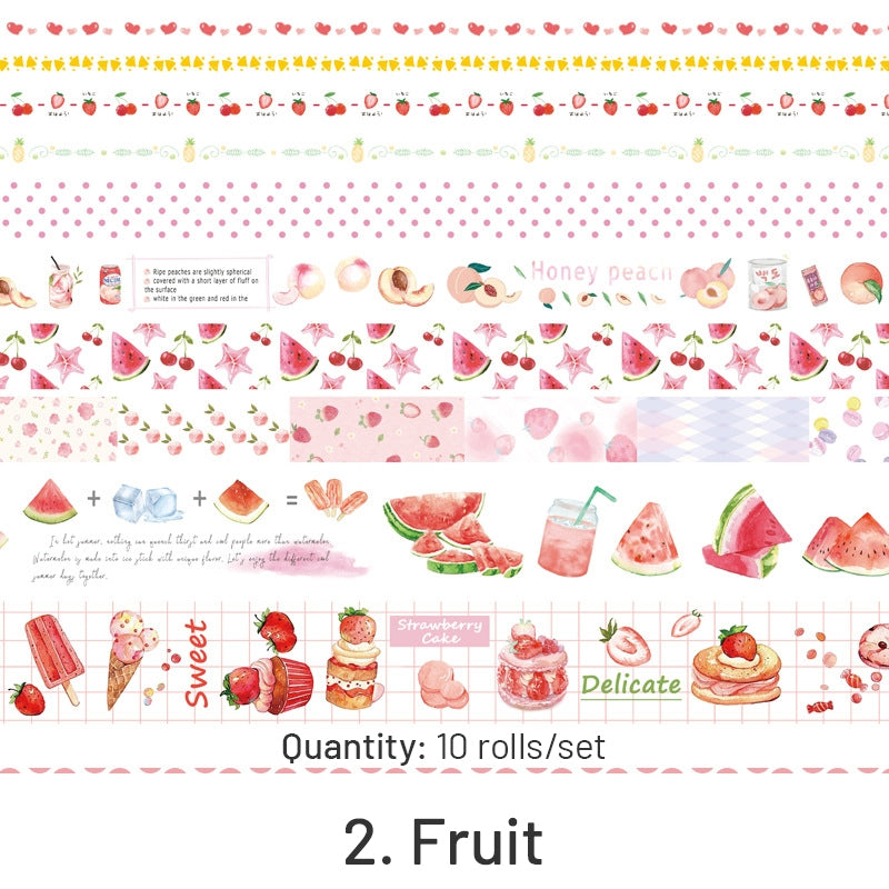 10 Rolls Washi Tape Set - Girl, Fruit, Cat, Antique, Scenery, Dog, Cosmic Star, Whale sku-2