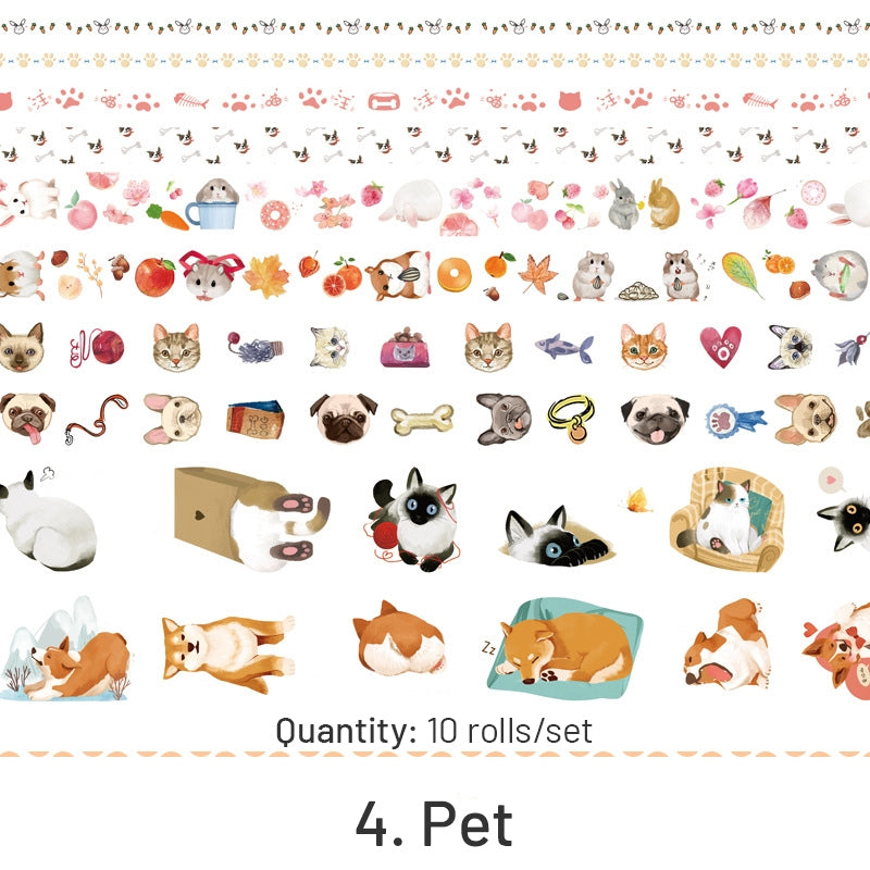 10 Rolls Washi Tape Set - Girl, Fruit, Cat, Antique, Scenery, Dog, Cosmic Star, Whale sku-4
