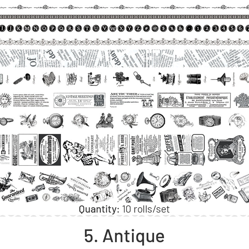 10 Rolls Washi Tape Set - Girl, Fruit, Cat, Antique, Scenery, Dog, Cosmic Star, Whale sku-5