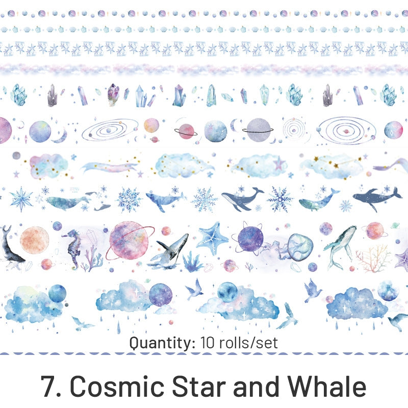 10 Rolls Washi Tape Set - Girl, Fruit, Cat, Antique, Scenery, Dog, Cosmic Star, Whale sku-7
