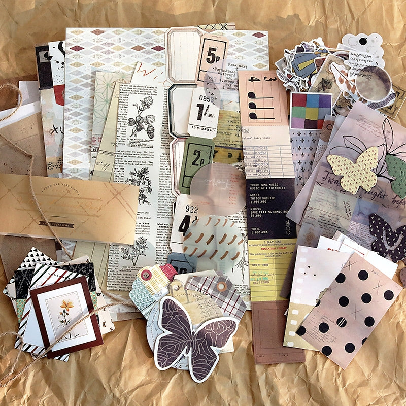 88 PCS Retro Scrapbook Sticker Paper Material Pack b3