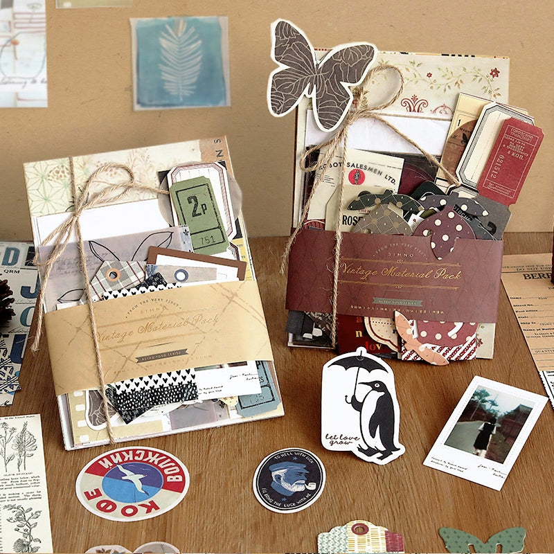 88 PCS Retro Scrapbook Sticker Paper Material Pack b4