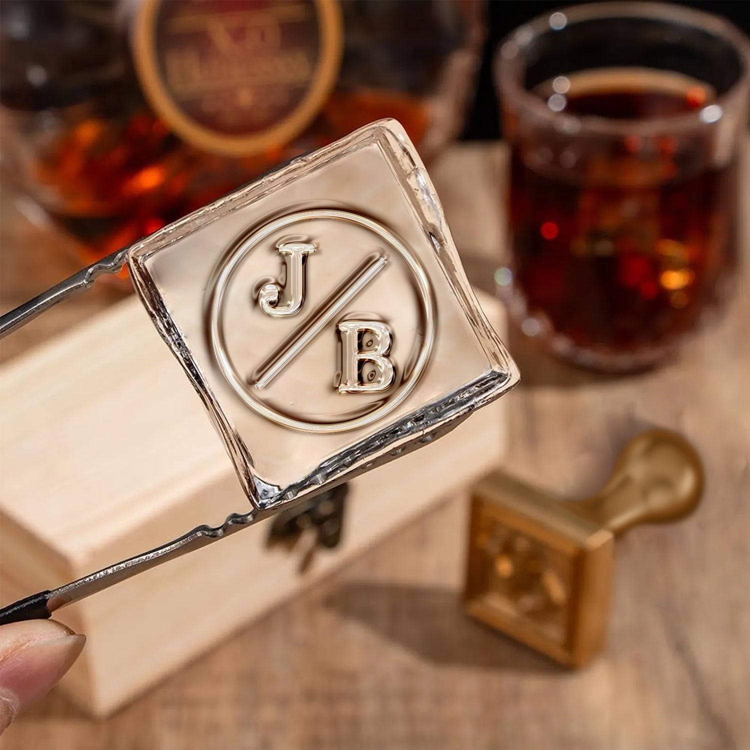 Slash Mark Single Monogram Brass Ice Stamp for Bartender & Planner1