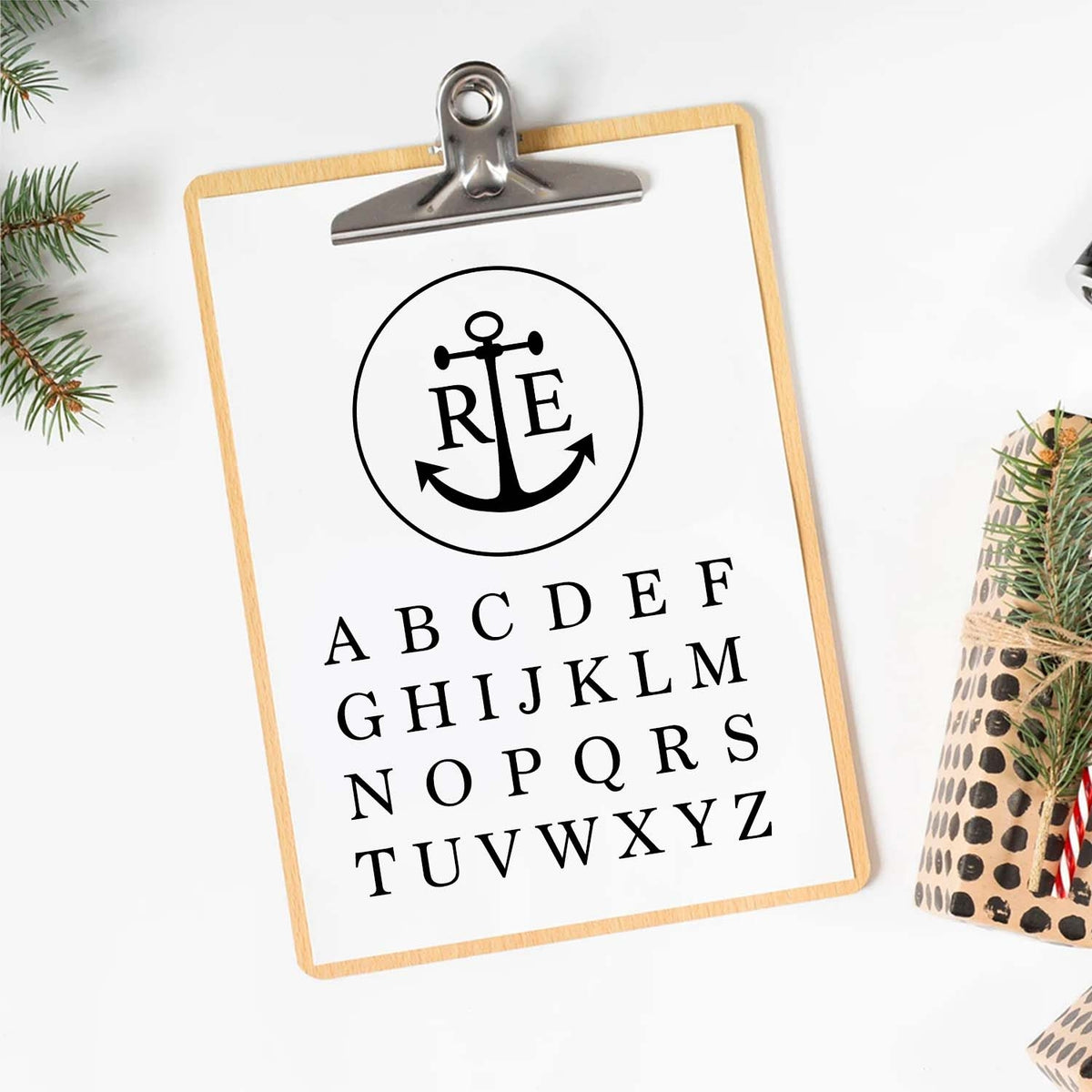 Square Laurel Double Monogram Brass Ice Stamp for Bartender & Planner2