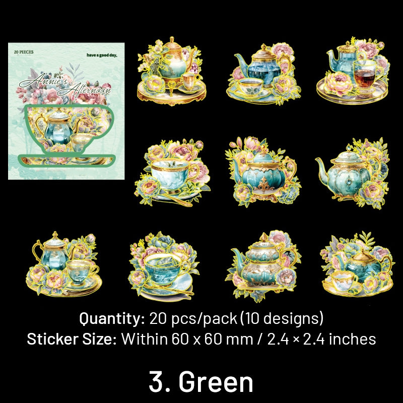 Afternoon Tea and Flower Holographic Hot Stamping PET Stickers sku-3