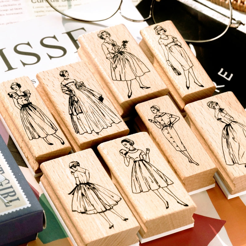 Beauties in Old Dreams Retro Characters Wooden Rubber Stamp a