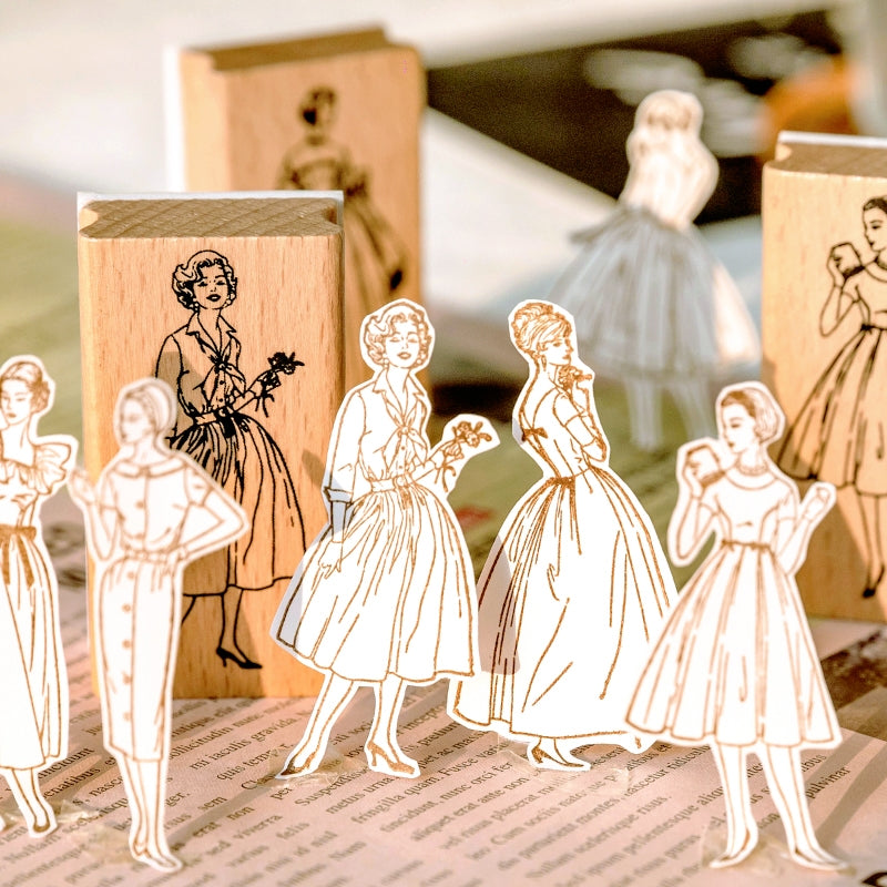 Beauties in Old Dreams Retro Characters Wooden Rubber Stamp b