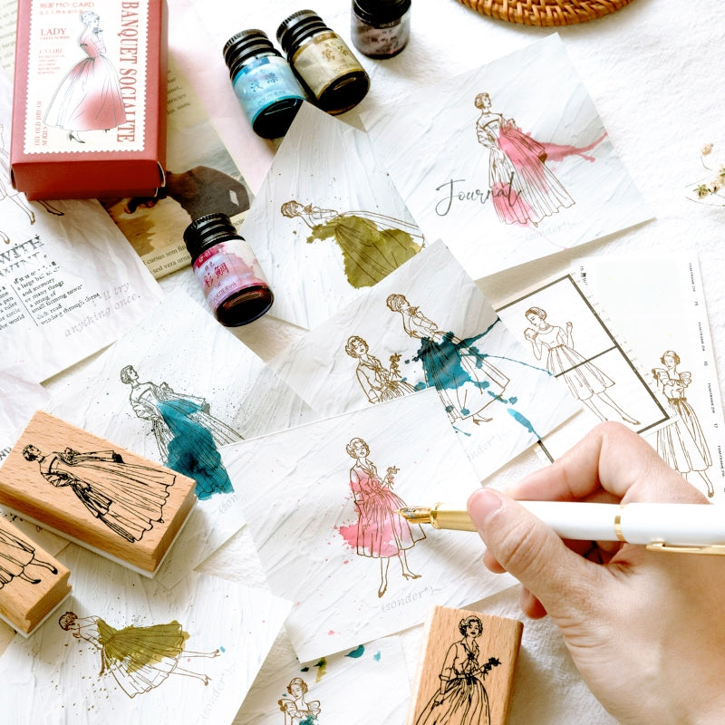 Beauties in Old Dreams Retro Characters Wooden Rubber Stamp b4