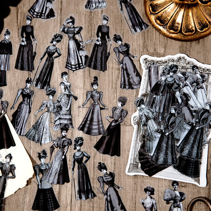 Belle Epoque Series Black and White Retro Characters PET Sticker Pack b
