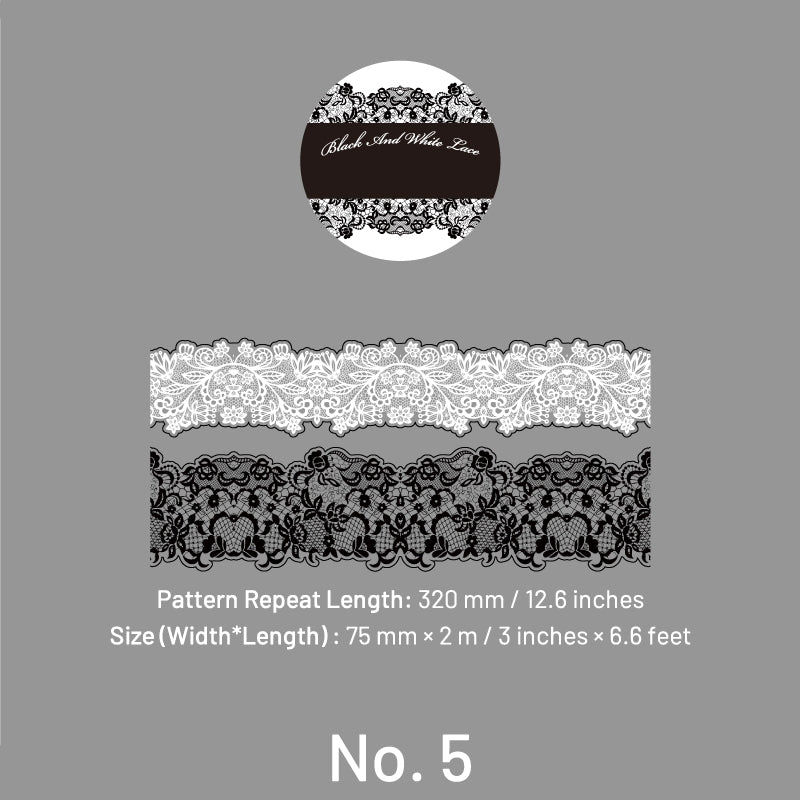 Black & White Lace Decorative PET Tape sku-5