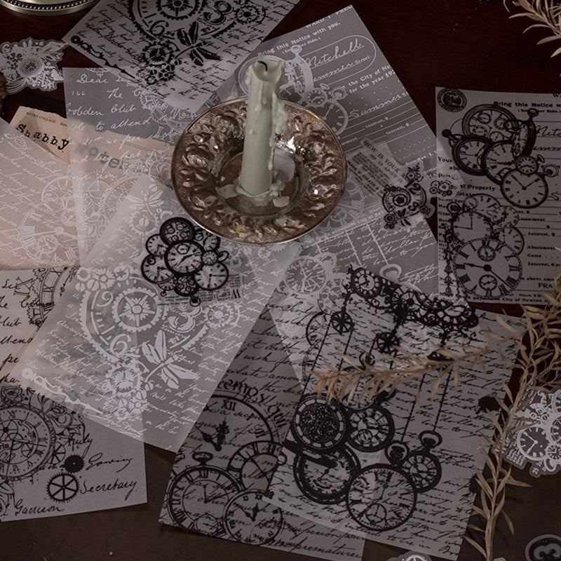 Black and White Scrapbook Paper - Text, Manuscript, Butterfly, Note, Musical, Flower b6