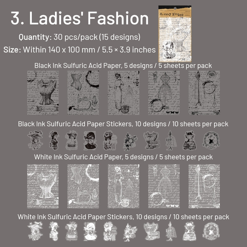Black and White Scrapbook Paper - Text, Manuscript, Butterfly, Note, Musical, Flower sku-3