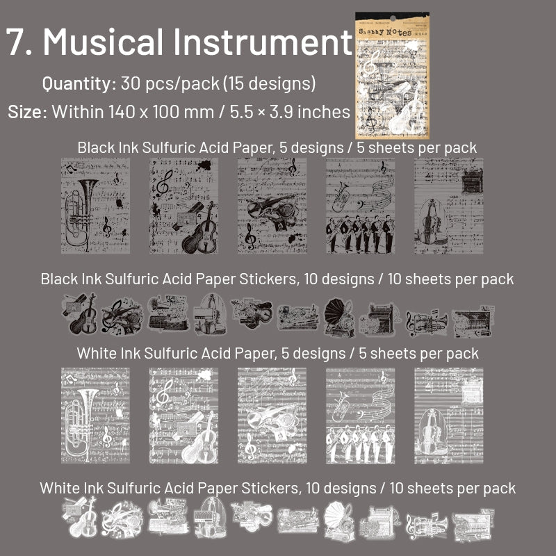 Black and White Scrapbook Paper - Text, Manuscript, Butterfly, Note, Musical, Flower sku-7