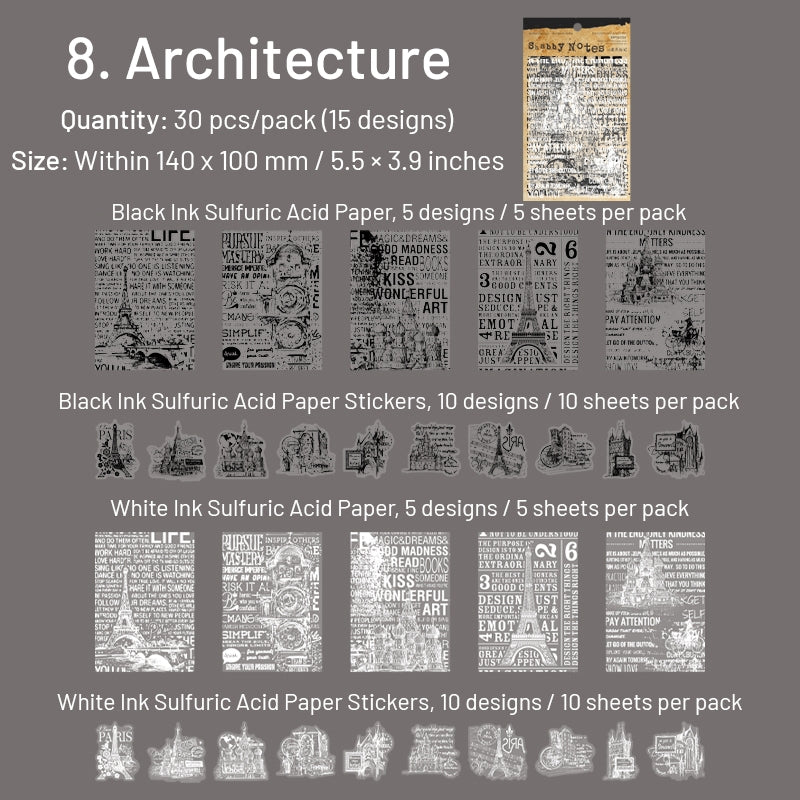 Black and White Scrapbook Paper - Text, Manuscript, Butterfly, Note, Musical, Flower sku-8