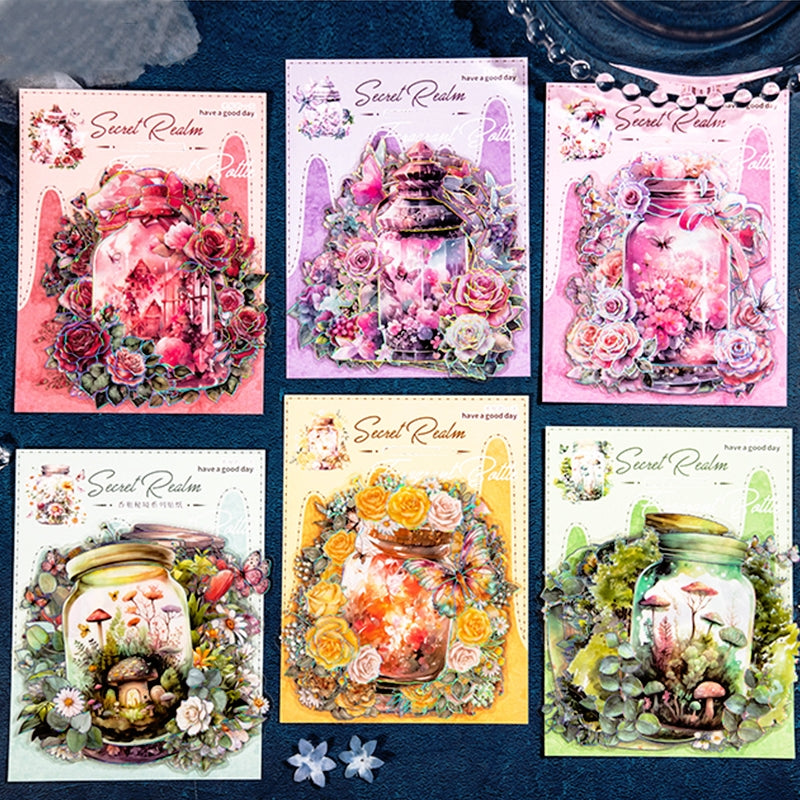 Bottle and Flower Holographic Hot Stamping PET Stickers - Stamprints
