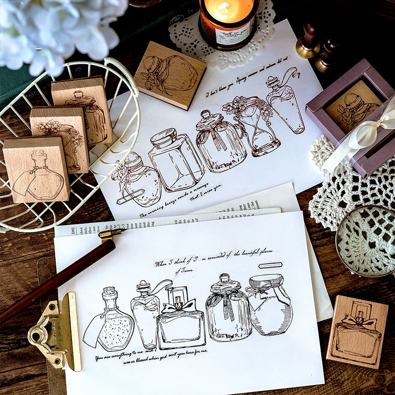 Bottle's Light and Shadow Series Bottle Theme Wooden Rubber Stamp b6