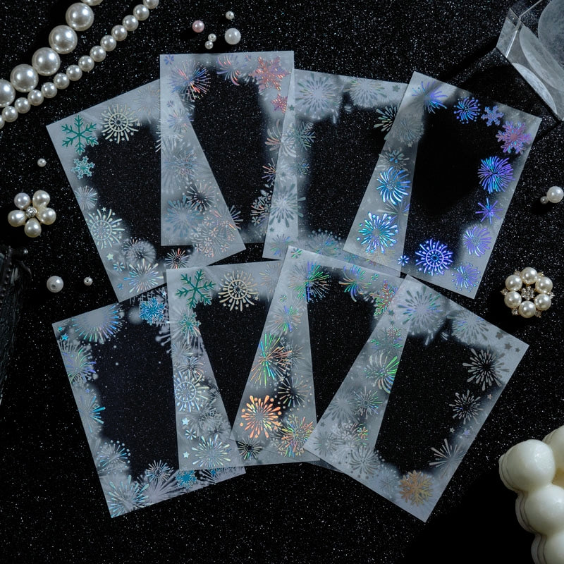 Brilliant Colorful Fireworks Themed Laser Silver Stamping PET Sticker b6