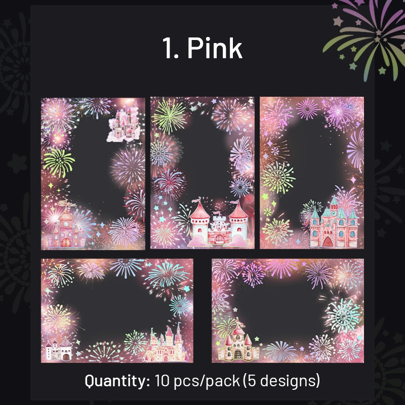 Brilliant Colorful Fireworks Themed Laser Silver Stamping PET Sticker sku-1