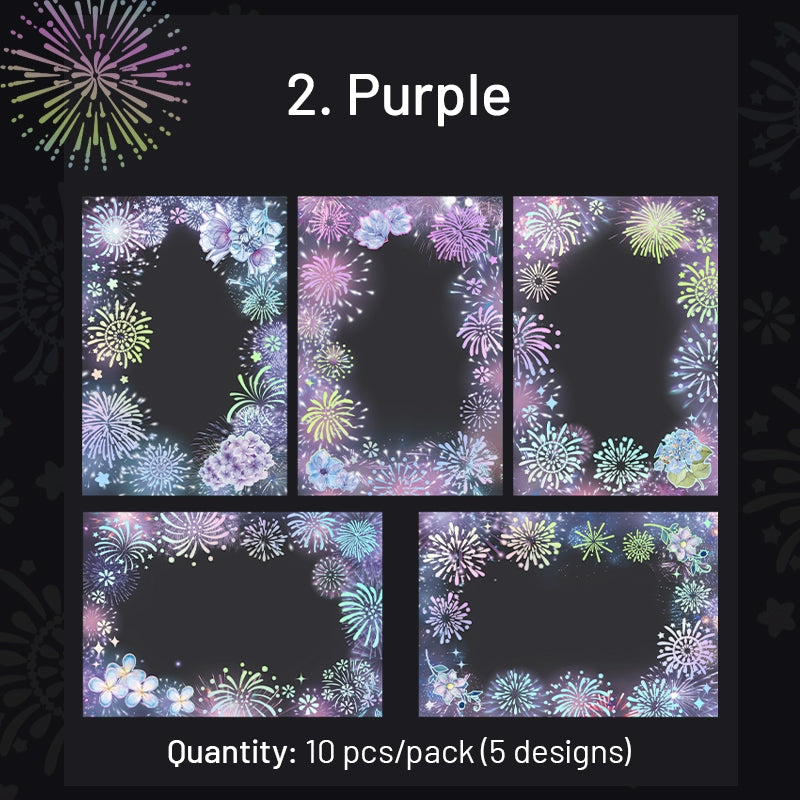 Brilliant Colorful Fireworks Themed Laser Silver Stamping PET Sticker sku-2