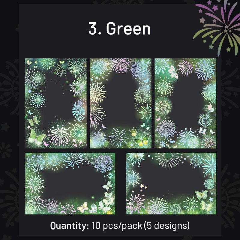 Brilliant Colorful Fireworks Themed Laser Silver Stamping PET Sticker sku-3