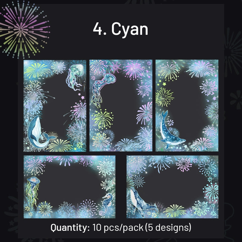Brilliant Colorful Fireworks Themed Laser Silver Stamping PET Sticker sku-4