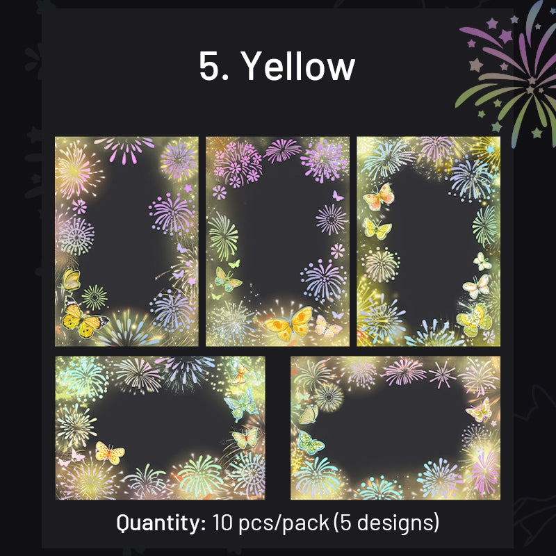 Brilliant Colorful Fireworks Themed Laser Silver Stamping PET Sticker sku-5