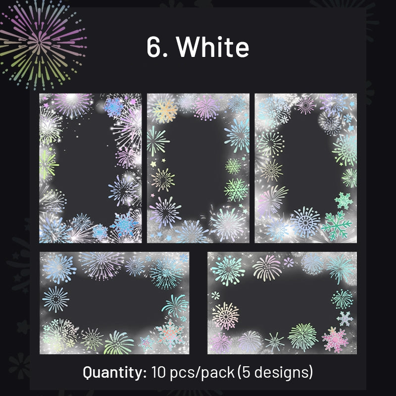 Brilliant Colorful Fireworks Themed Laser Silver Stamping PET Sticker sku-6