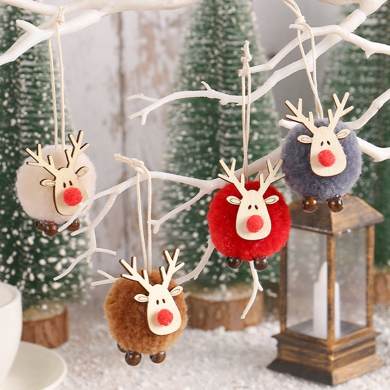 Cartoon Christmas Deer Pom Pom Pendant a