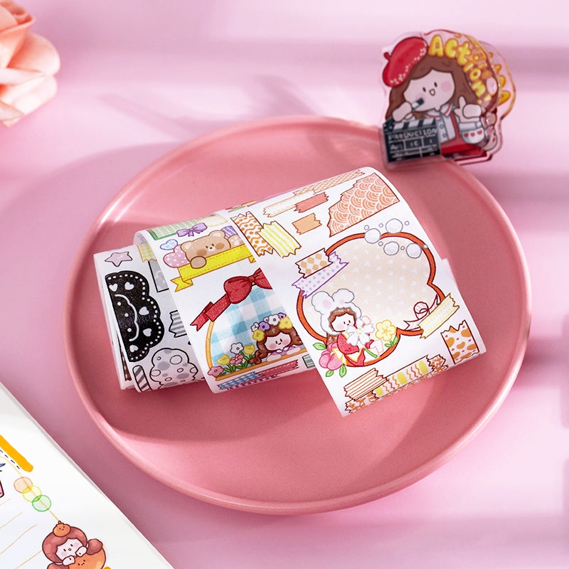 Cartoon Girl Washi Tape - Stamp, Bow, Plaid, Clip c2