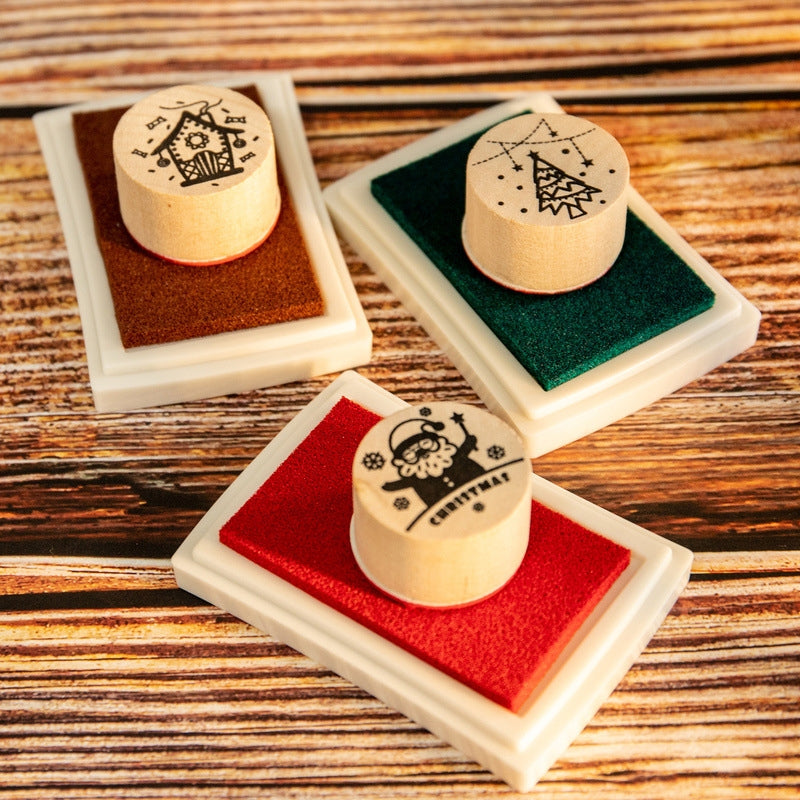 Christmas Round Rubber Stamp Set - Santa Claus, Snowflake, Reindeer, Christmas Tree, Snowman, House b5