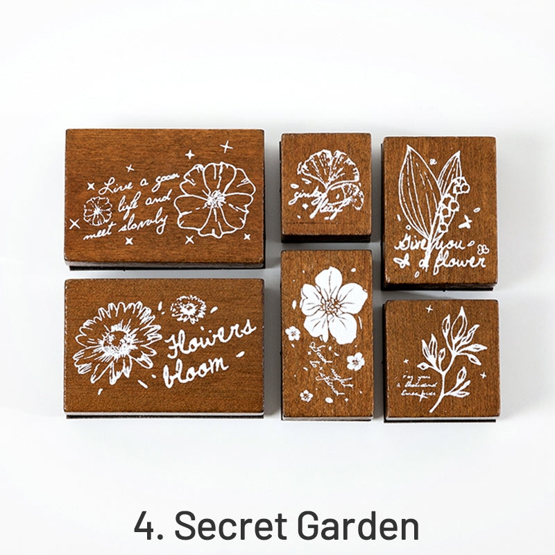 Collector's Notes Vintage Botanical Wooden Rubber Stamp Set sku-4