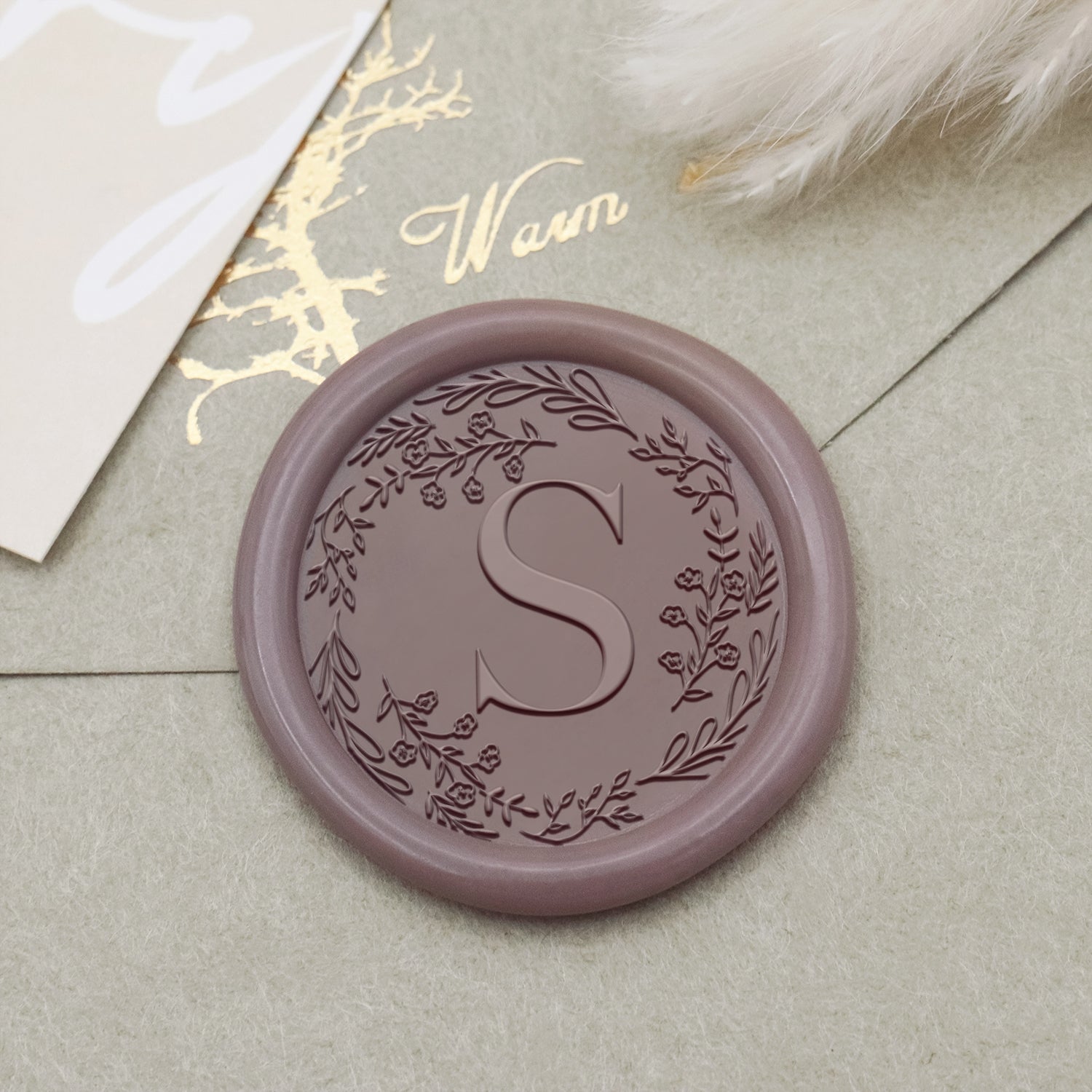 Custom Botanical Border Single Initial Wax Seal Stamp - Style 19 1