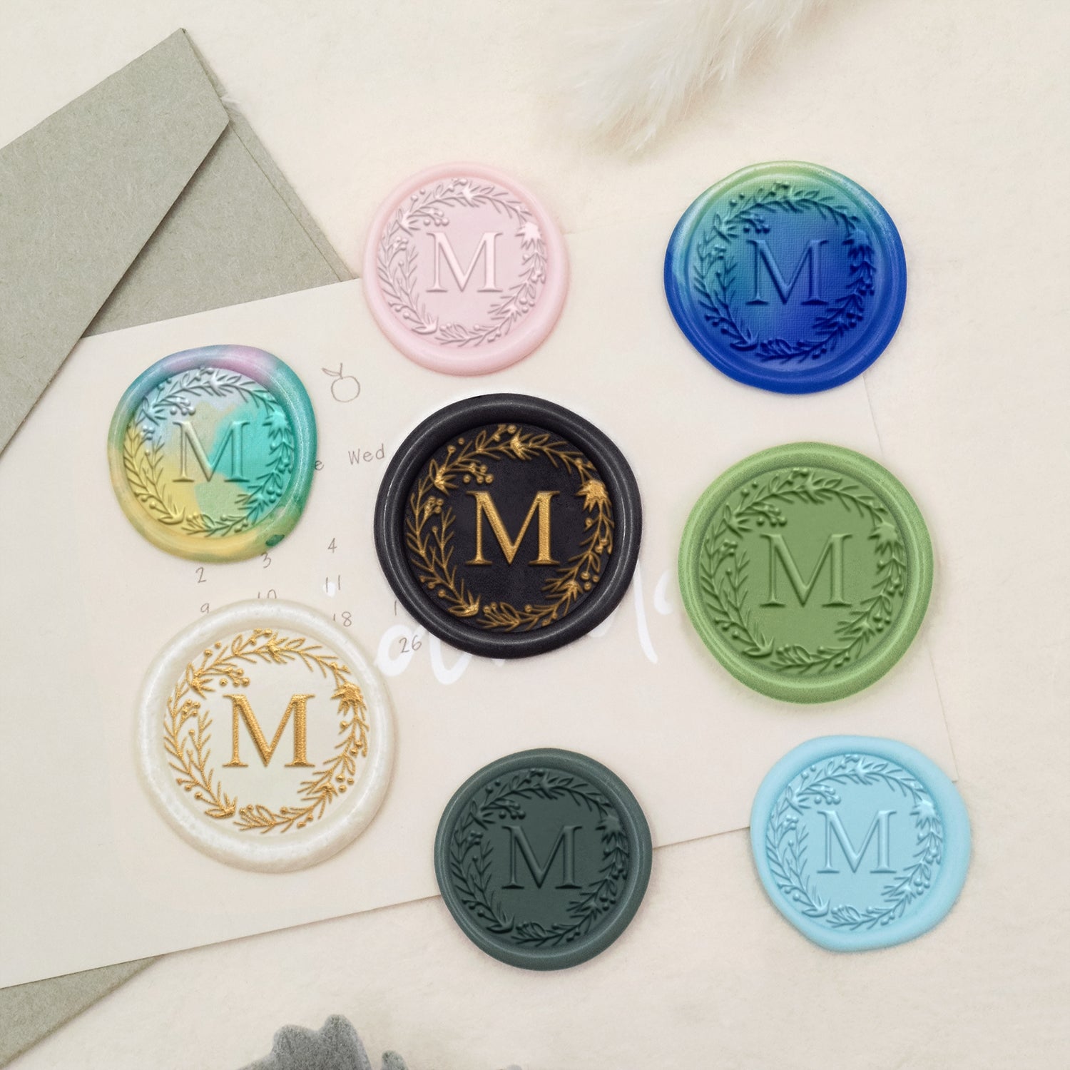Custom Botanical Border Single Initial Wax Seal Stamp - Style 22 3