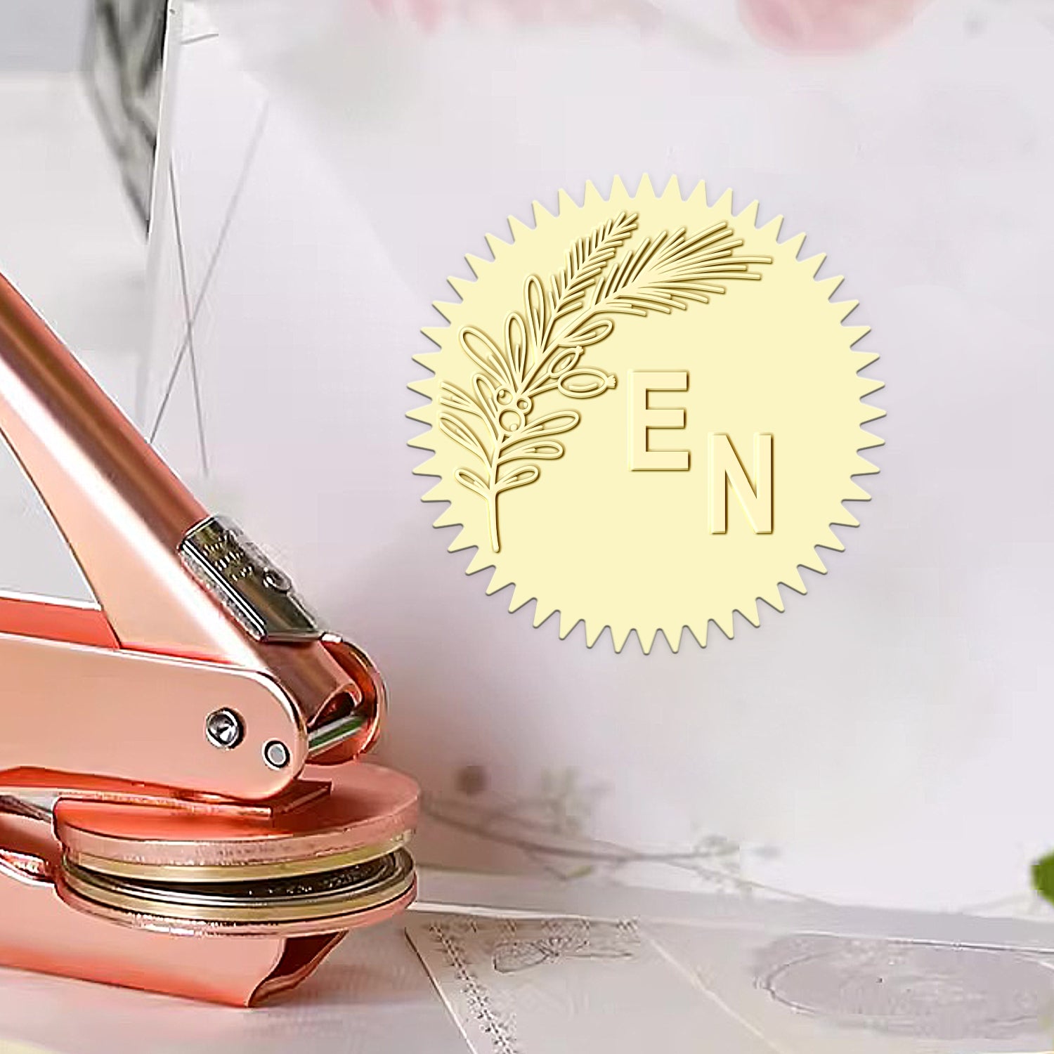 Custom Botanical Initials Wedding Monogram Embosser - Style 14 Custom Botanical Initials Wedding Monogram Embosser - Style 141141