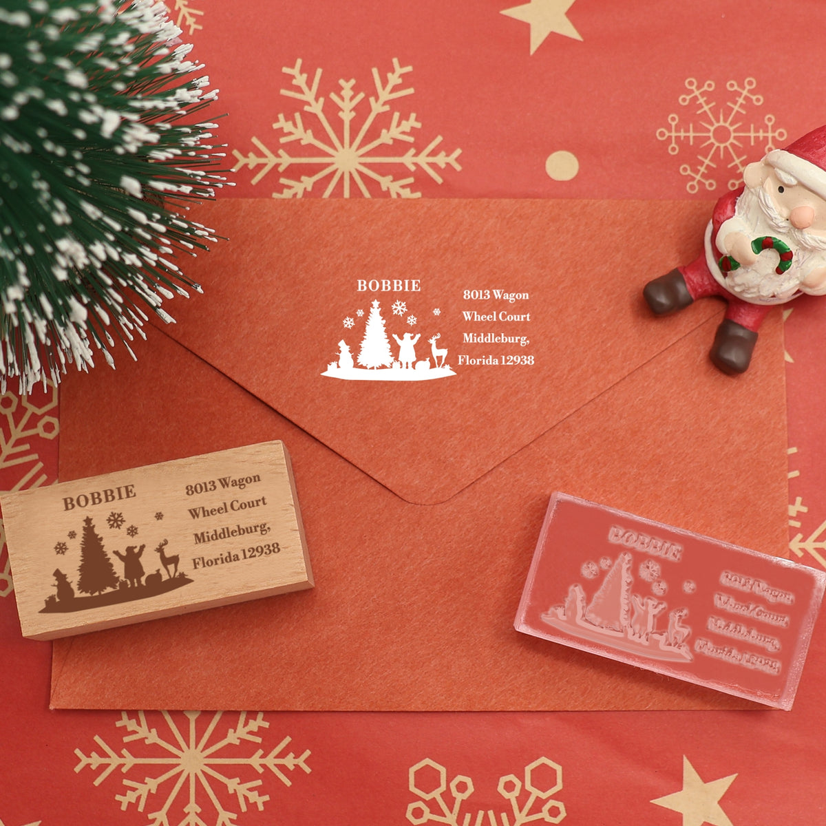 Custom Christmas Tree Rectangle Rubber Stamp
