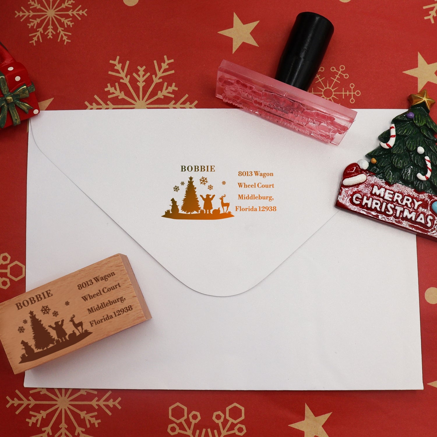 Custom Christmas Tree Rectangle Rubber Stamp2
