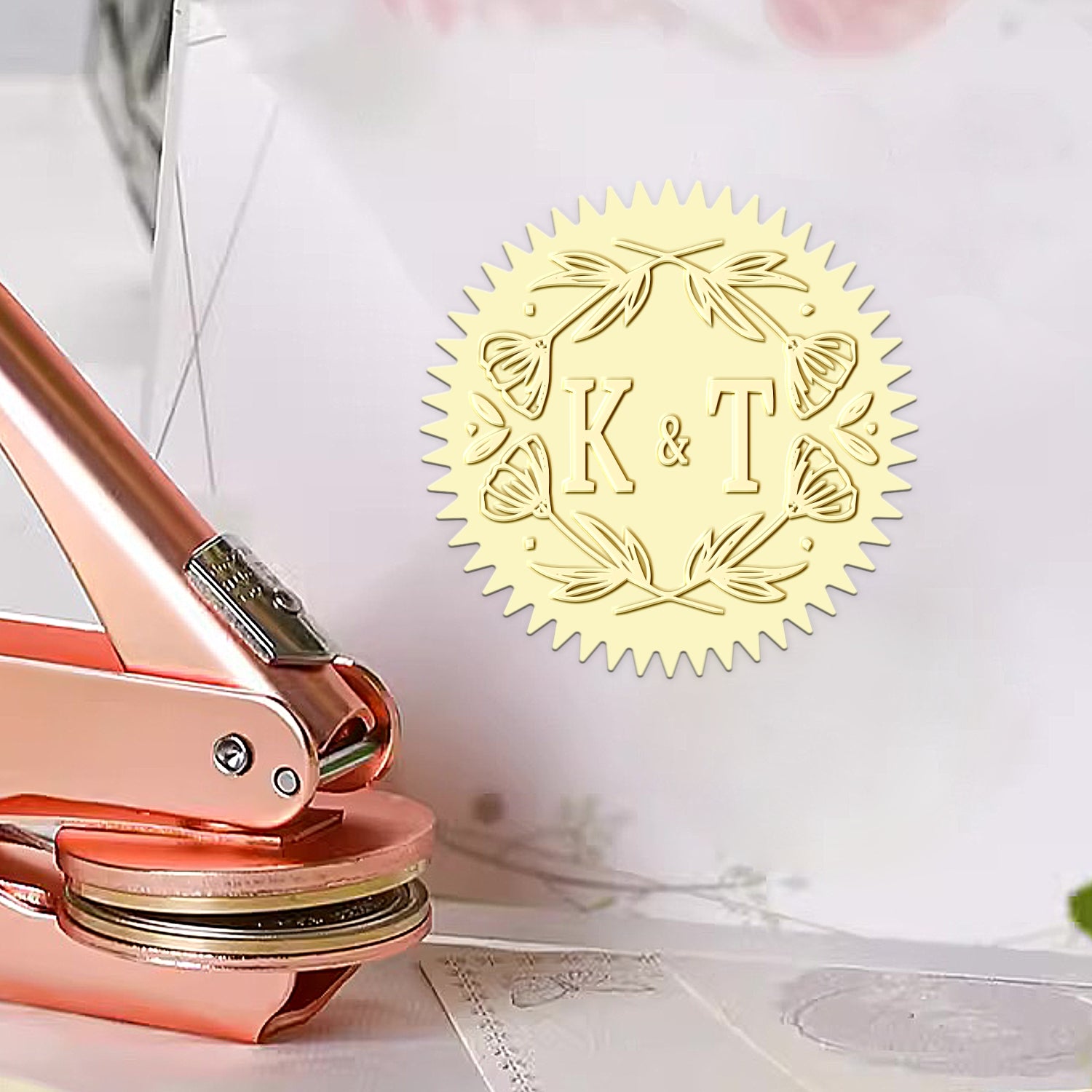Custom Floral Wreath Initials Wedding Monogram Embosser 1-211