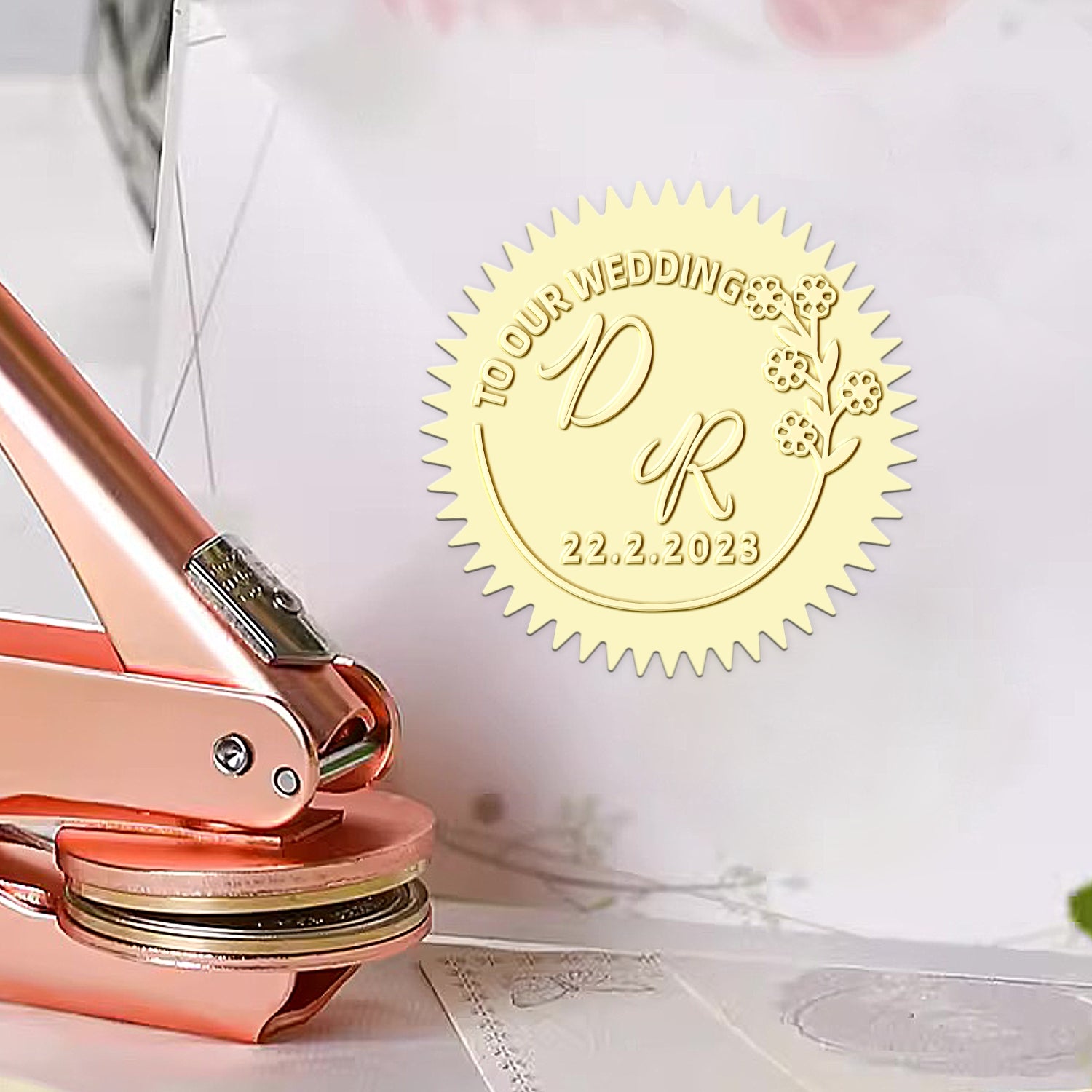 Custom Initials and Bouquet Wedding Monogram Embosser 1-301