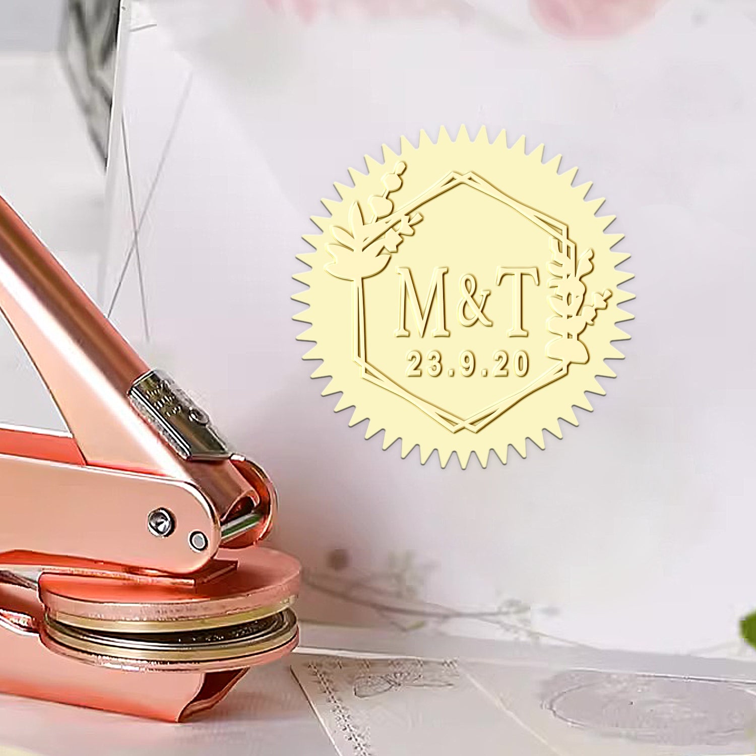 Custom Initials and Date Wedding Monogram Embosser 1-231