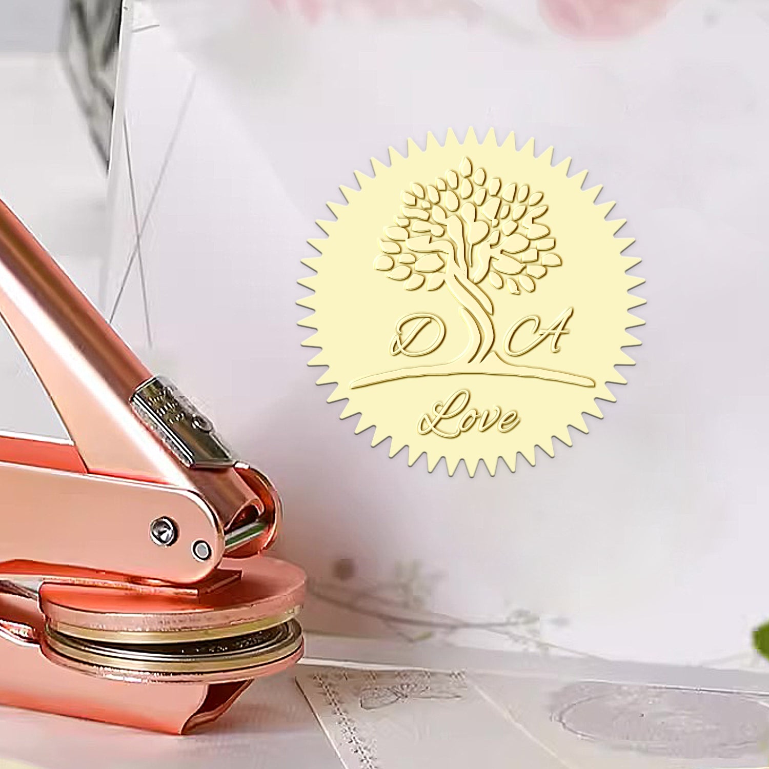 Custom Initials and Tree of Life Wedding Monogram Embosser 1-361