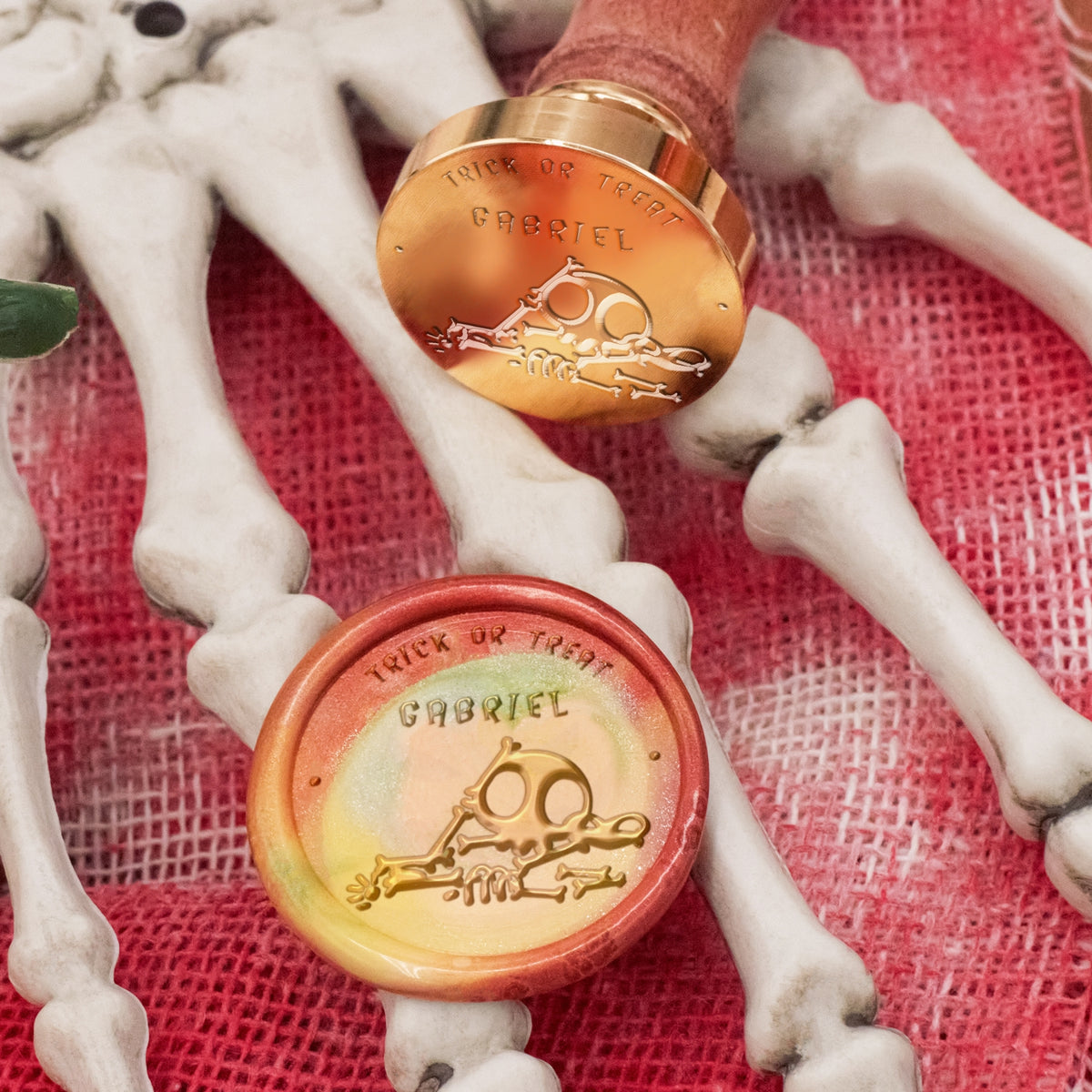 Custom Scattered Skulls Halloween Name Wax Seal Stamp 1