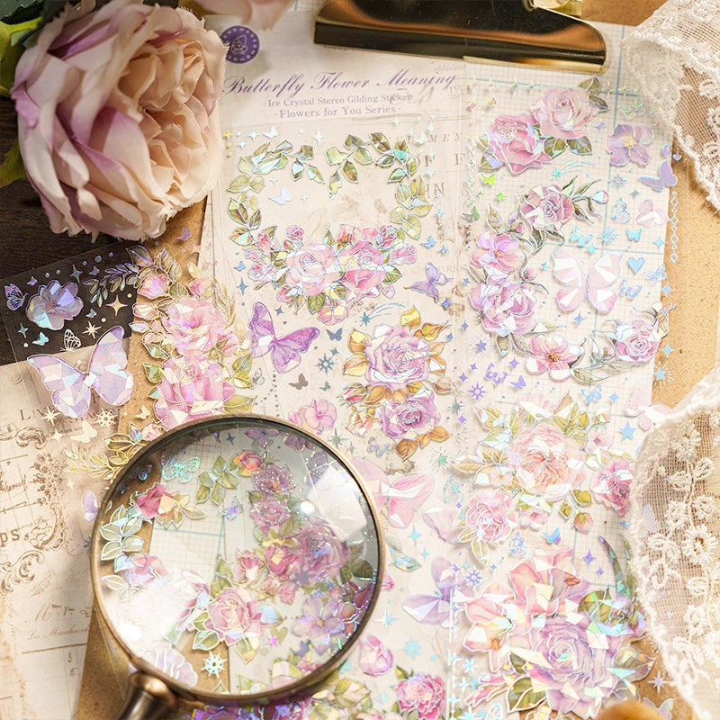 Dreamy Holographic Hot Stamping Floral PET Stickers b3