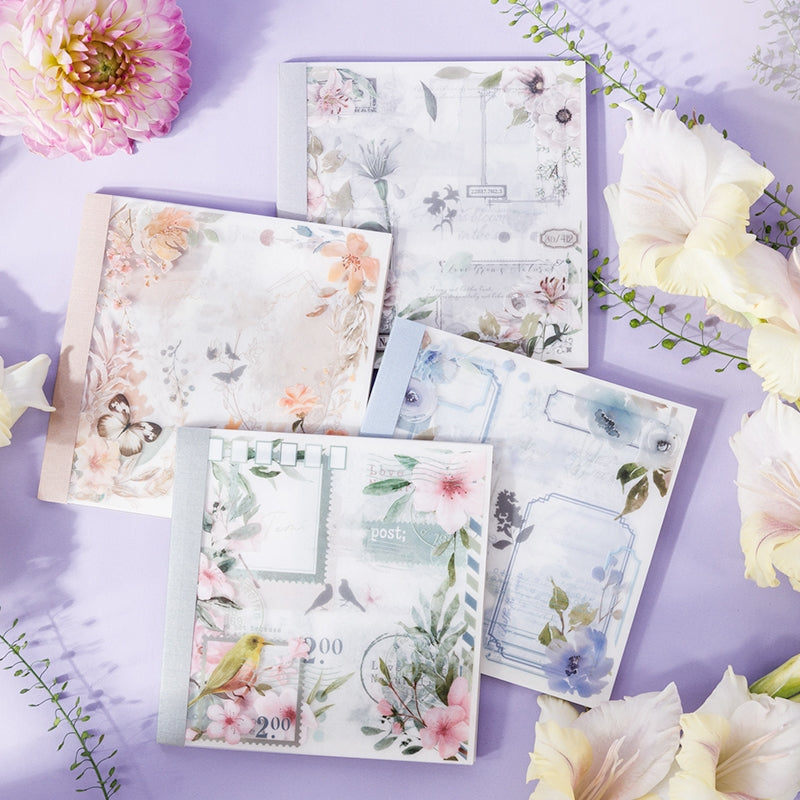 Dual-material Die-cut Sticker Book - Borders, Text, Stamps, Flowers a