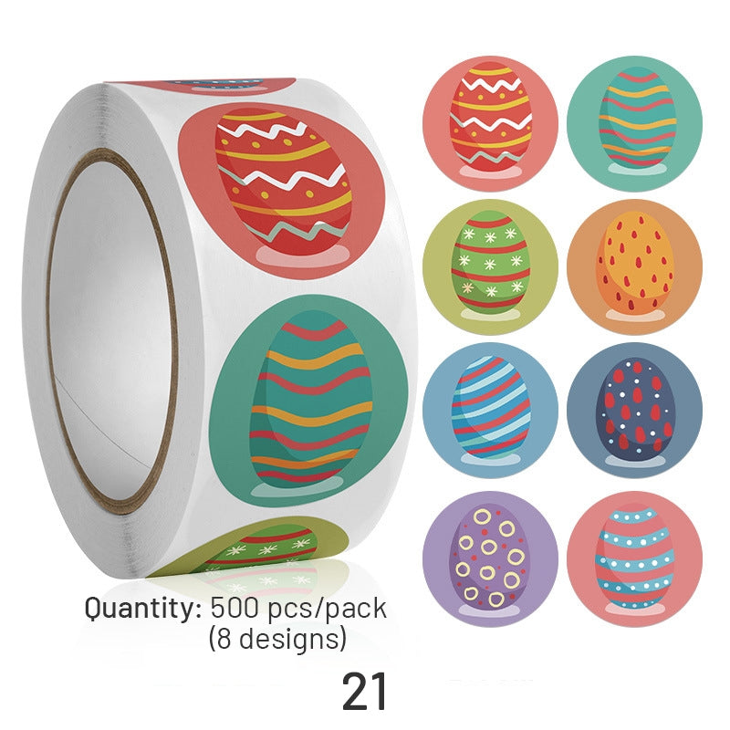 Easter Bunny and Egg Cartoon Coated Paper Stickers - 500PCS sku-21