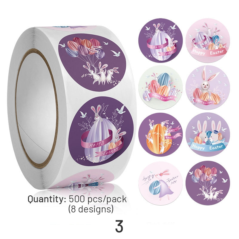 Easter Bunny and Egg Cartoon Coated Paper Stickers - 500PCS sku-3