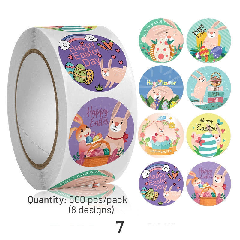 Easter Bunny and Egg Cartoon Coated Paper Stickers - 500PCS sku-7