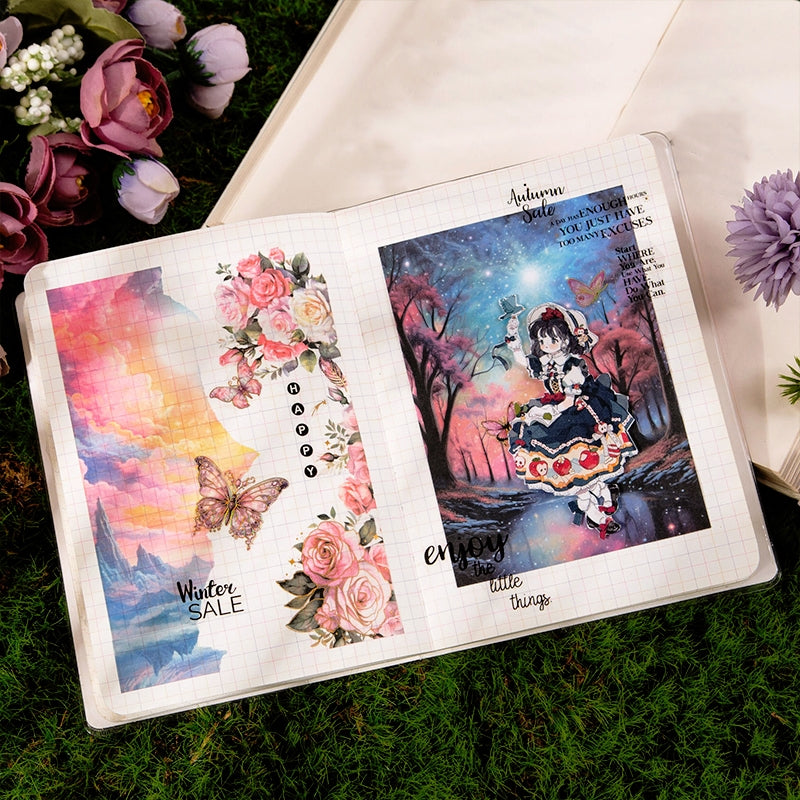 Fairy Tale Special Ink Washi Stickers - Sky, Castle, Forest, Meadow, Snowy, Moon b2