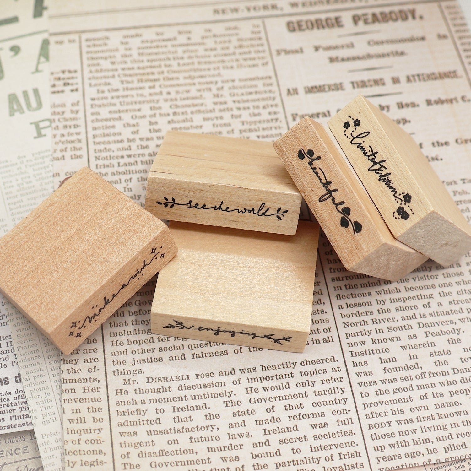 Fancy Font English Words Wooden Rubber Stamp 3