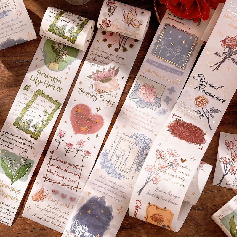 Foil Stamping Botanical Washi Tape for Rose Lily and Hydrangea a