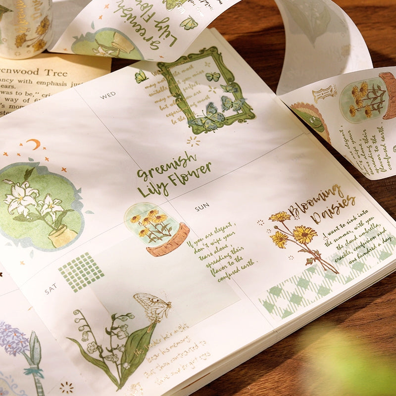 Foil Stamping Botanical Washi Tape for Rose Lily and Hydrangea b